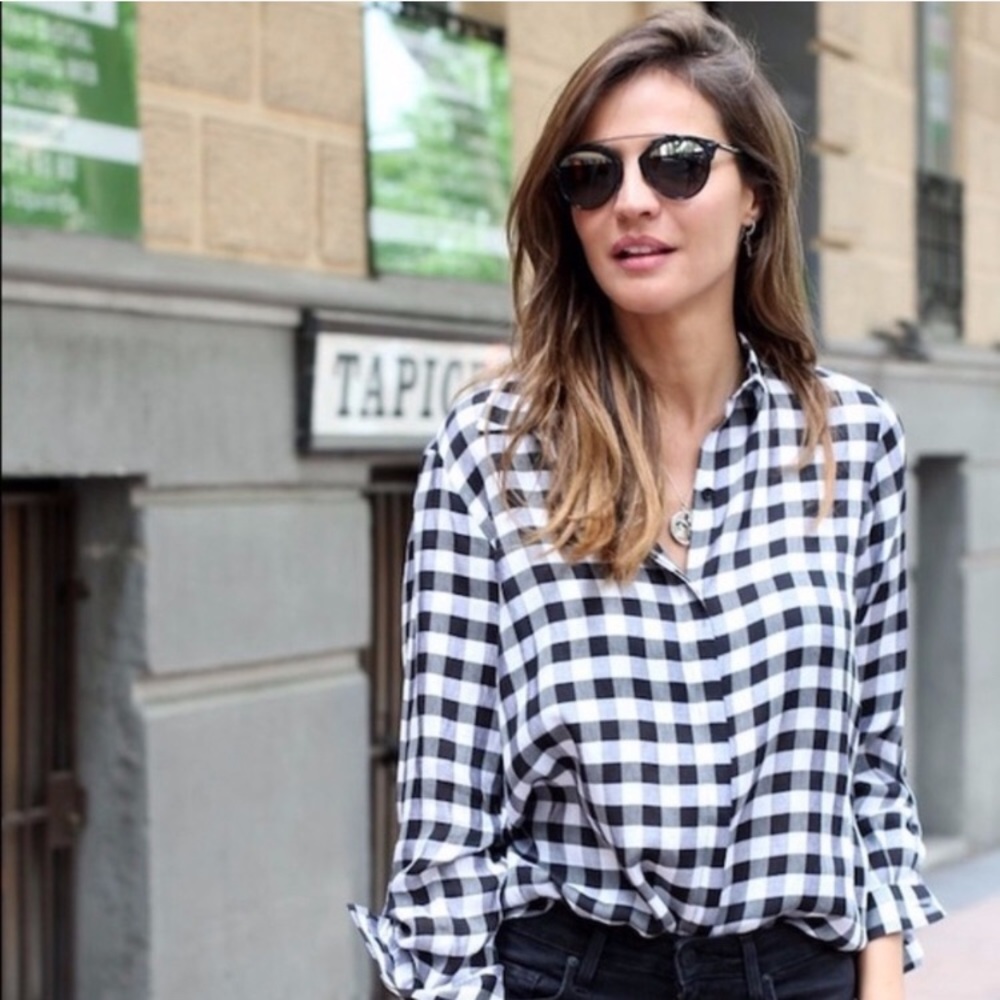 Black and White Buffalo Plaid Shirt Blouse
